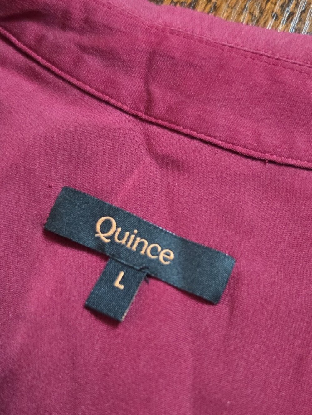 QUINCE | Luxe Wine Burgundy Stretch Silk Button Down Blouse Curved Hem | L - Picture 3 of 8
